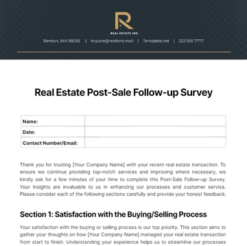 Free Real Estate Post-Sale Follow-up Survey Template to Edit Online