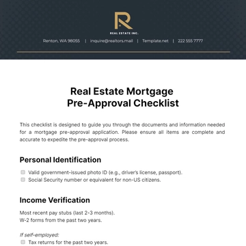 Free Real Estate Mortgage Pre-Approval Checklist Template to Edit Online