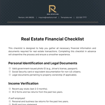 Free Real Estate Financial Checklist Template to Edit Online