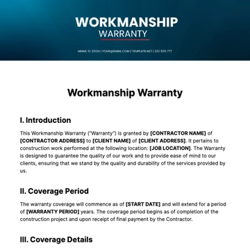 Free Workmanship Warranty Template to Edit Online