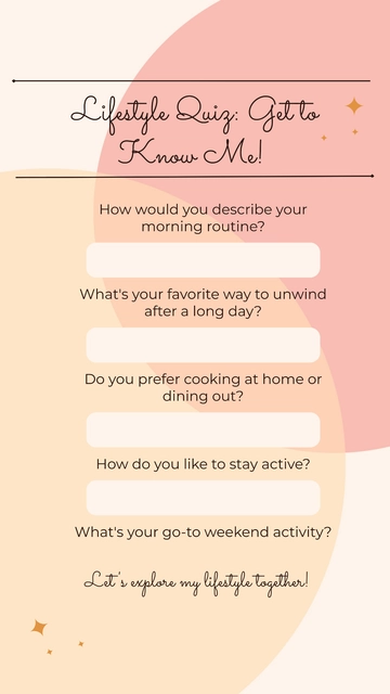 Free Get to Know Me Quiz About Lifestyle Story Template to Edit Online