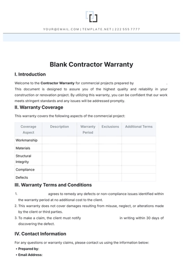 Free Blank Contractor Warranty Template to Edit Online