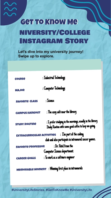 Free Get to Know Me University / College Instagram Story Template to Edit Online