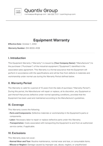 Free Equipment Warranty Template to Edit Online