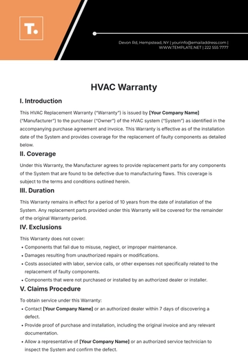 Free HVAC Warranty Template to Edit Online
