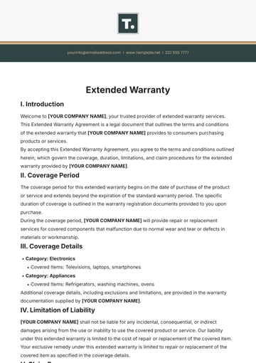 Free Extended Warranty Template to Edit Online