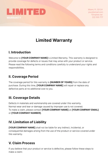 Free Limited Warranty Template to Edit Online
