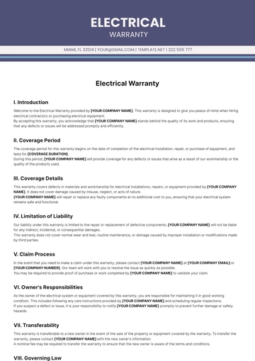 Free Electrical Warranty Template to Edit Online
