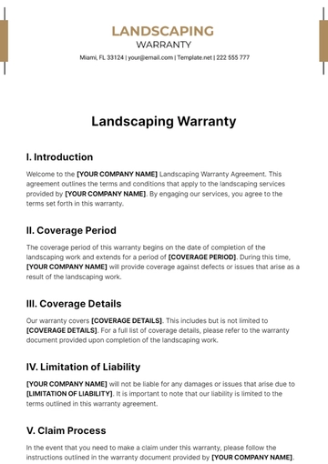 Free Landscaping Warranty Template to Edit Online