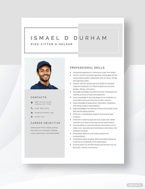 Pipe Fitter's Helper Resume