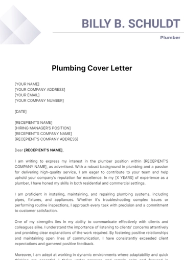 Free Plumbing Cover Letter Template to Edit Online