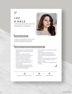 Recording Engineer Resume