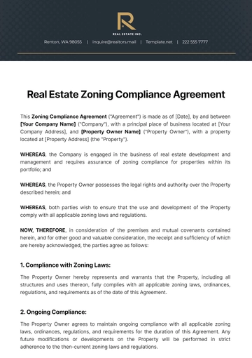 Free Real Estate Zoning Compliance Agreement Template to Edit Online