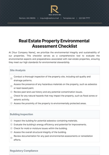 Free Real Estate Property Environmental Assessment Checklist Template to Edit Online