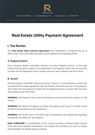 Free Real Estate Utility Payment Agreement Template to Edit Online