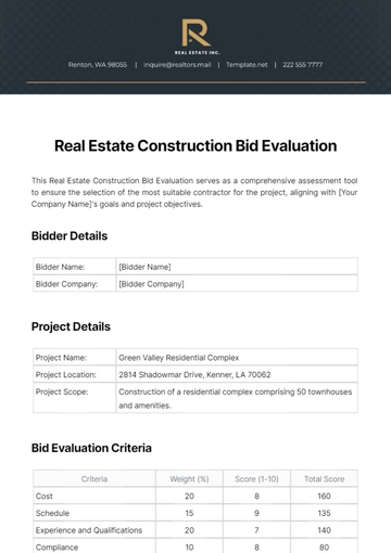 Free Real Estate Construction Bid Evaluation Template to Edit Online