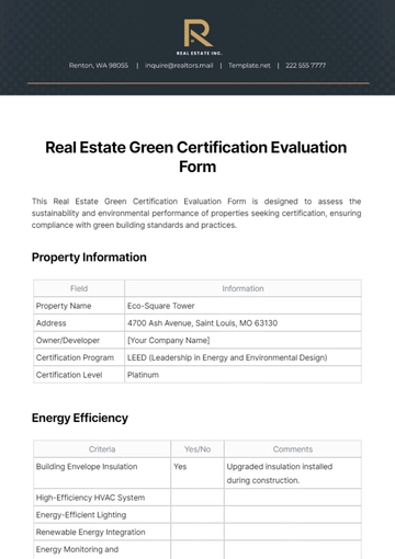 Free Real Estate Green Certification Evaluation Form Template to Edit Online