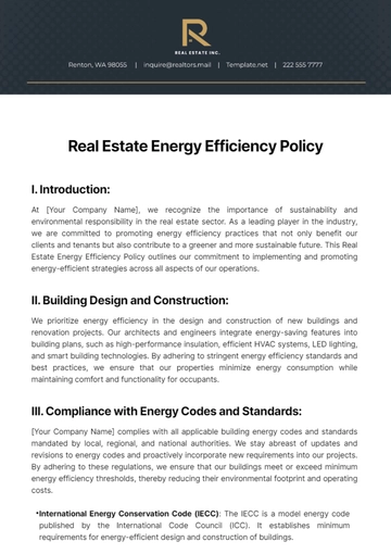 Free Real Estate Energy Efficiency Policy Template to Edit Online