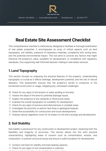 Free Real Estate Site Assessment Checklist Template to Edit Online