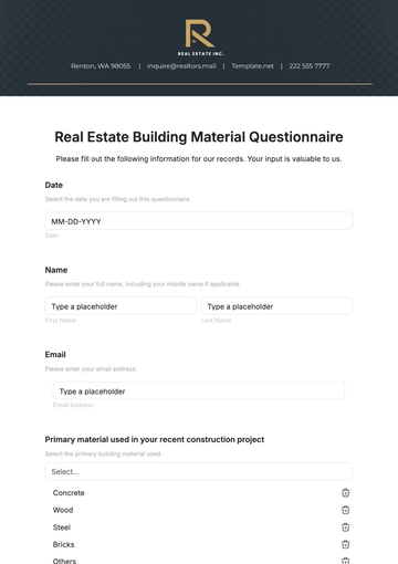 Free Real Estate Building Material Questionnaire Template to Edit Online | Template.net