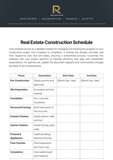 Free Real Estate Construction Schedule Template to Edit Online