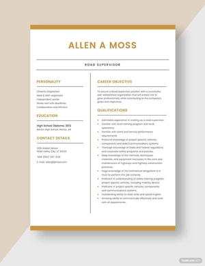 Road Supervisor Resume