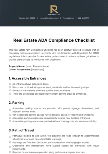 Free Real Estate ADA Compliance Checklist Template to Edit Online