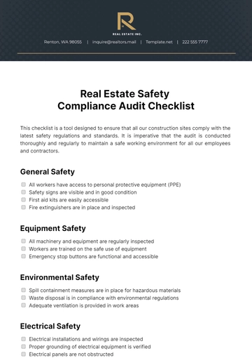 Free Real Estate Safety Compliance Audit Checklist Template to Edit Online
