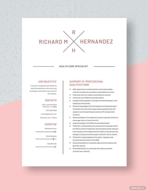 Health Care Specialist Resume