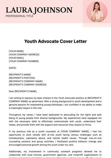 Free Youth Advocate Cover Letter Template to Edit Online