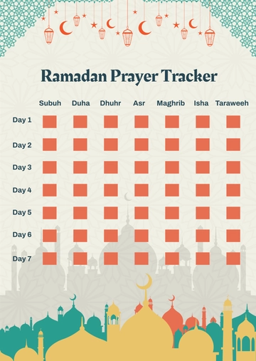 Free Ramadan Prayer Tracker Template to Edit Online