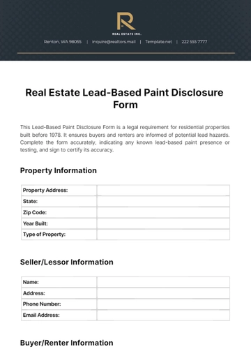 Free Real Estate Lead-Based Paint Disclosure Form Template to Edit Online