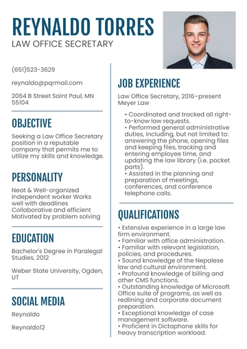 Free Law Office Secretary Resume to Edit Online