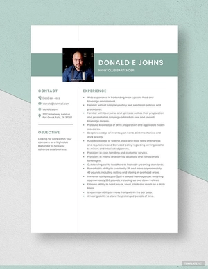 Nightclub Bartender Resume