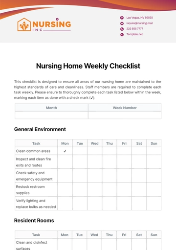 Free Nursing Home Weekly Checklist Template to Edit Online