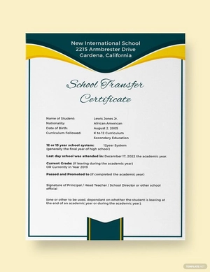 School Transfer Certificate Template