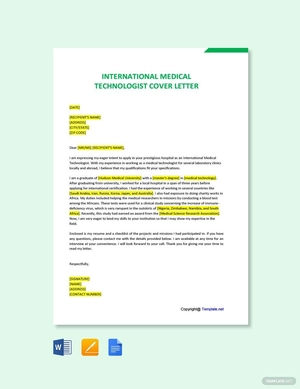 International Medical Technologist Cover Letter