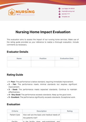 Free Nursing Home Impact Evaluation Template to Edit Online
