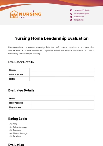 Free Nursing Home Leadership Evaluation Template to Edit Online