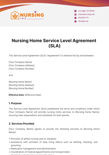 Free Nursing Home Service Level Agreement (SLA) Template to Edit Online