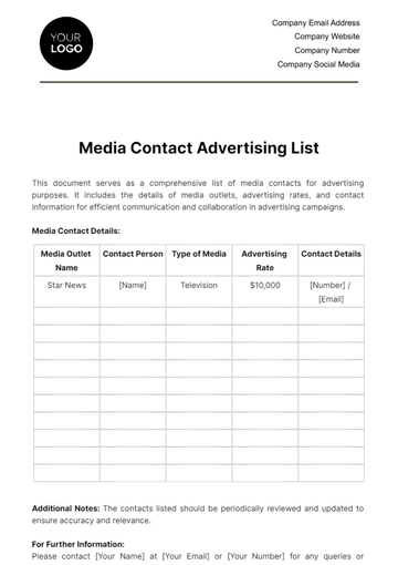 Free Media Contact Advertising List Template