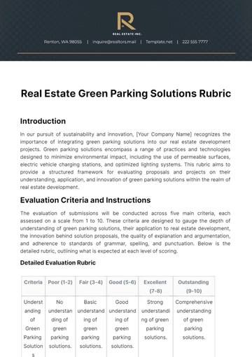 Free Real Estate Green Parking Solutions Rubric Template to Edit Online