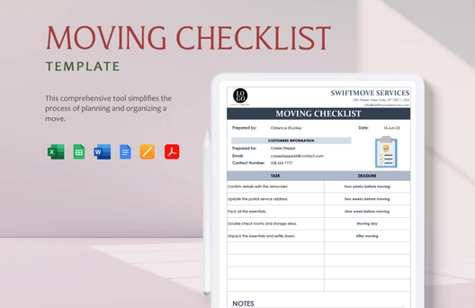 Moving Checklist Template Moving Checklist Template