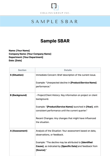 Free Sample SBAR Template to Edit Online