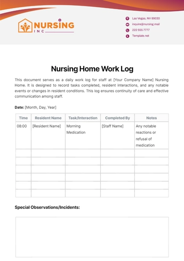Free Nursing Home Work Log Template to Edit Online