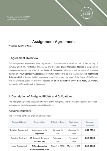 Free Assignment Agreement Template to Edit Online
