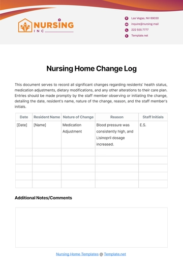 Free Nursing Home Change Log Template to Edit Online