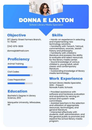Free School Library Media Specialist Resume to Edit Online