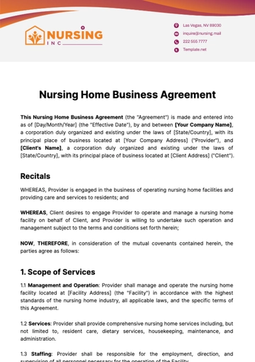 Free Nursing Home Business Agreement Template to Edit Online