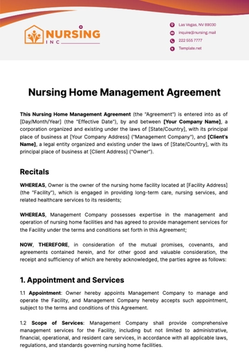 Free Nursing Home Management Agreement Template to Edit Online